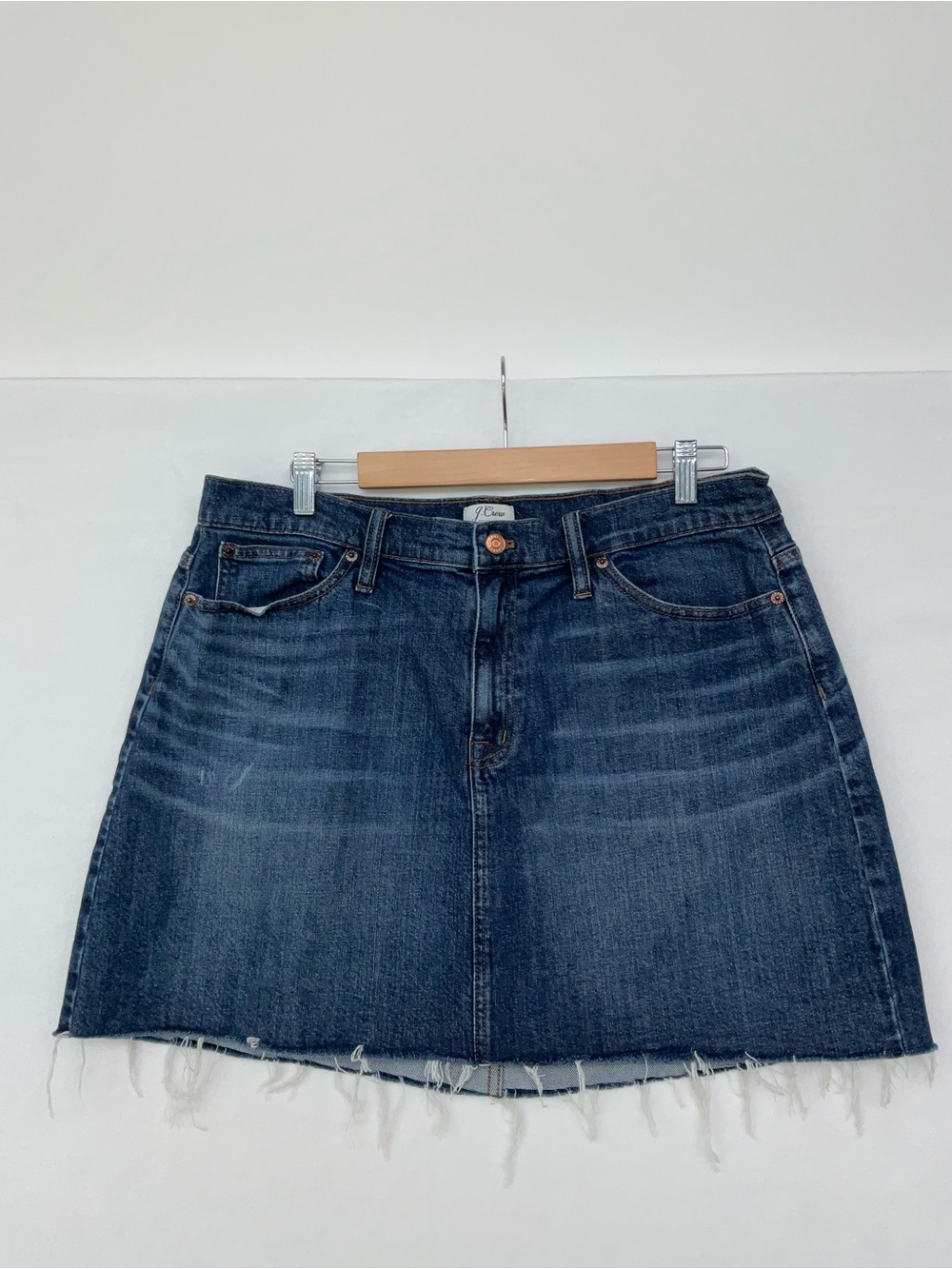 J. Crew Indigo Blue Denim Mini Skirt with Frayed Hem